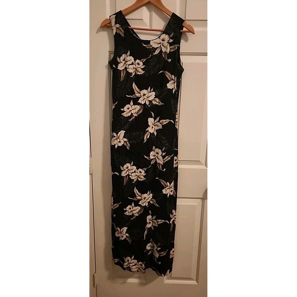 NWT Milson By Ky's Hawaiian Dress Med Maxi Floral Black White Sleevless USA Made - Picture 7 of 8